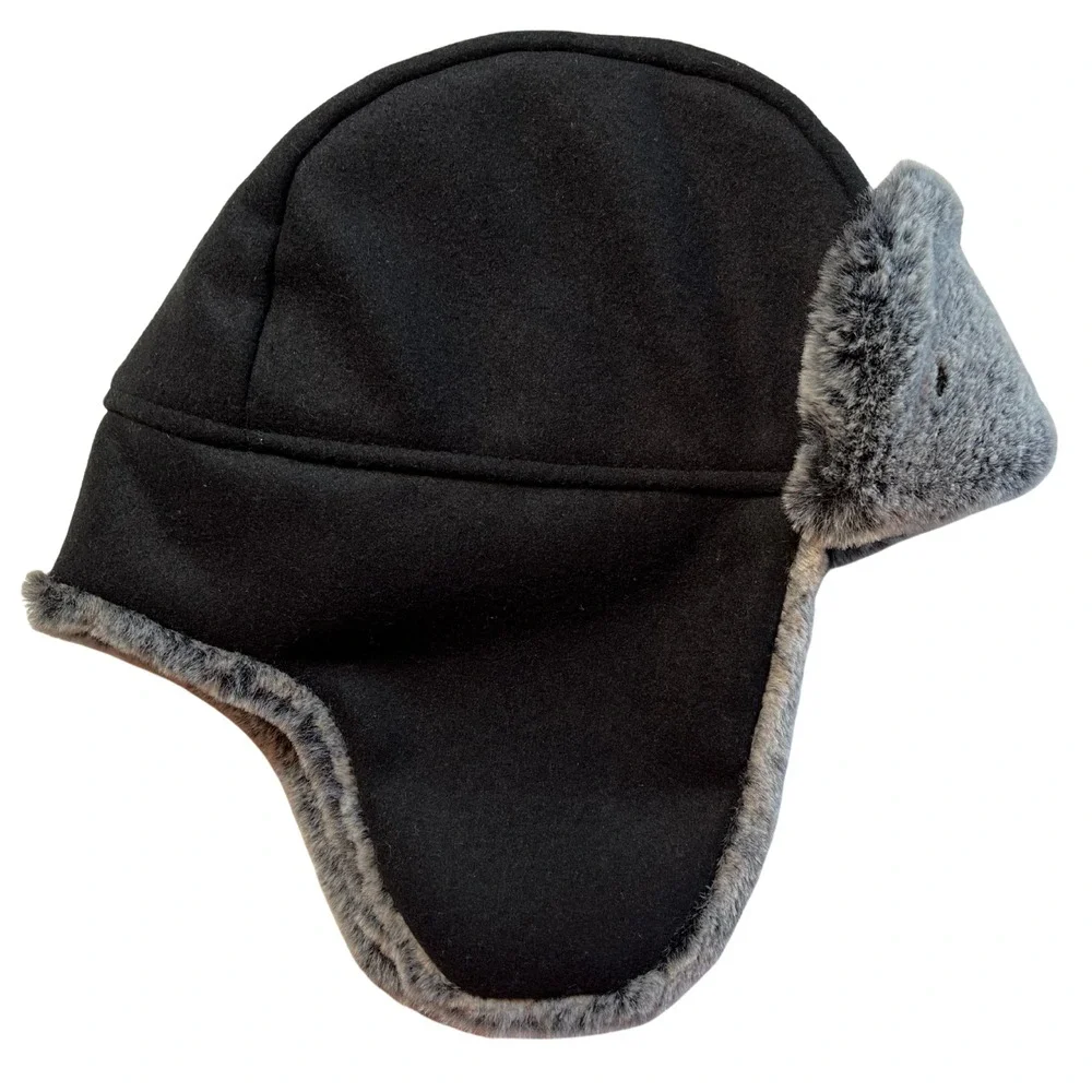 NWOT Old Navy Kids Faux Fur Trim Trapper Hat L - XL Black‎ Gray Winter Ski Snow